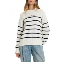 GUESS JEANSTRIPED SWTR ΜΠΛΟΥΖΑ ΠΛΕΚΤΗ ΓΥΝΑΙΚΕΙΑ OFF WHITE