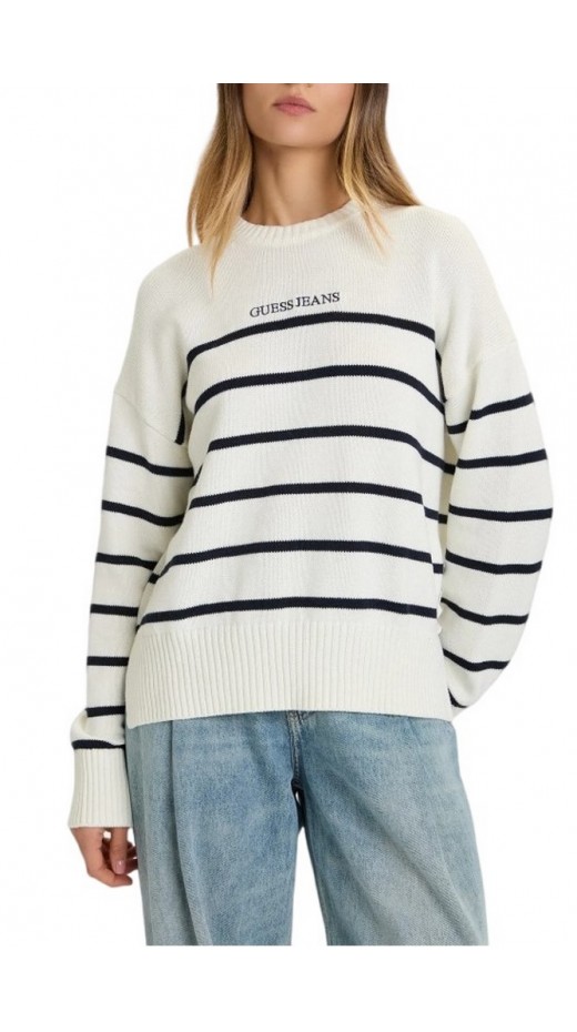 GUESS JEANSTRIPED SWTR ΜΠΛΟΥΖΑ ΠΛΕΚΤΗ ΓΥΝΑΙΚΕΙΑ OFF WHITE