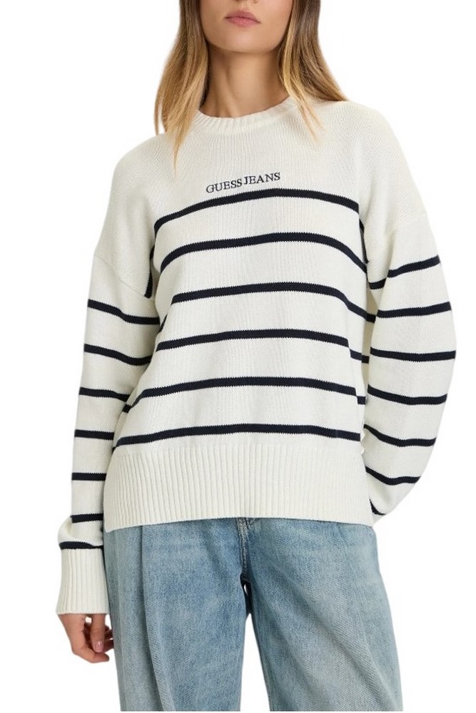 GUESS JEANSTRIPED SWTR ΜΠΛΟΥΖΑ ΠΛΕΚΤΗ ΓΥΝΑΙΚΕΙΑ OFF WHITE