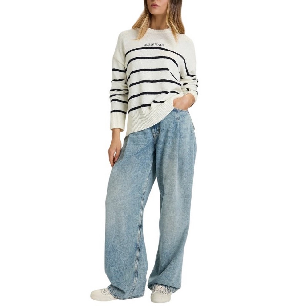 GUESS JEANSTRIPED SWTR ΜΠΛΟΥΖΑ ΠΛΕΚΤΗ ΓΥΝΑΙΚΕΙΑ OFF WHITE