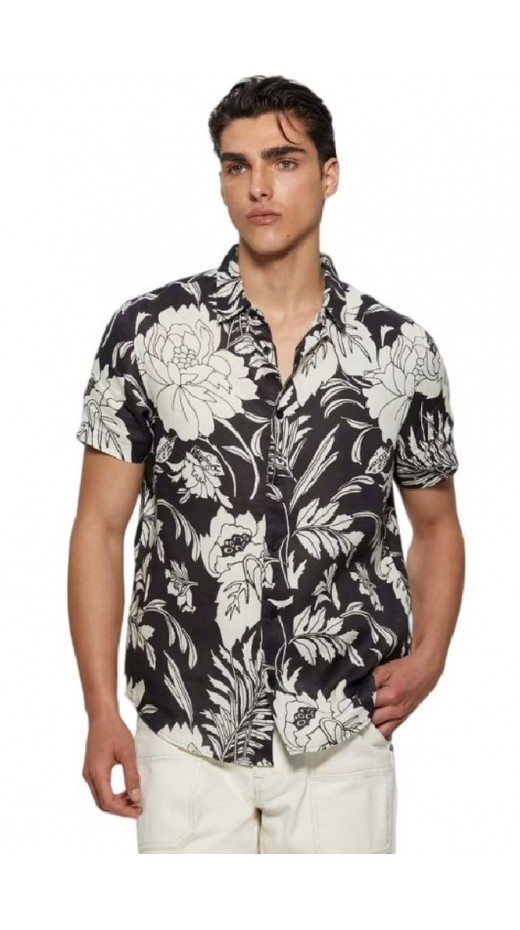 GUESS ISLAND LINEN CYPRESS PALM ΠΟΥΚΑΜΙΣΟ ΑΝΔΡΙΚΟ BLACK