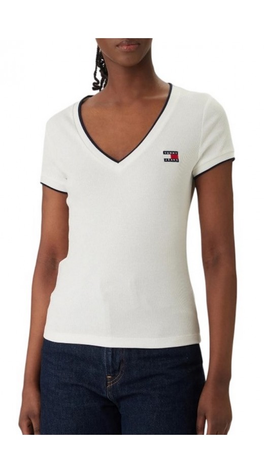TOMMY JEANS SLIM BADGE V-NECK T-SHIRT ΜΠΛΟΥΖΑ ΓΥΝΑΙΚΕΙΑ ECRU