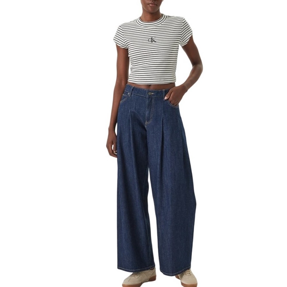 CALVIN KLEIN JEANS STRIPED MONOLOGO BABY RIB T-SHIRT ΜΠΛΟΥΖΑ ΓΥΝΑΙΚΕΙΑ WHITE/BLACK