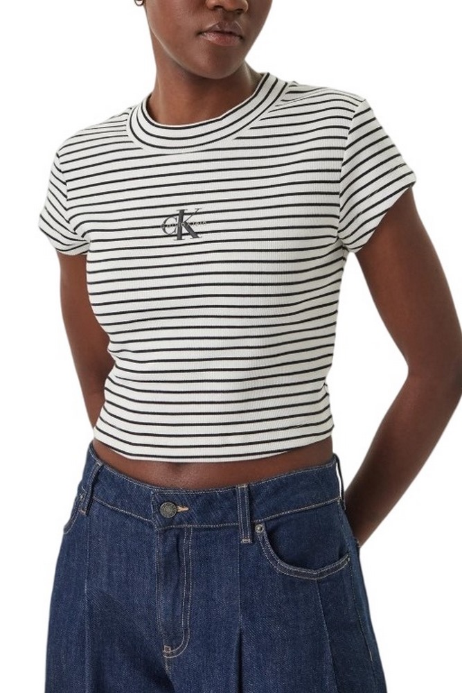 CALVIN KLEIN JEANS STRIPED MONOLOGO BABY RIB T-SHIRT ΜΠΛΟΥΖΑ ΓΥΝΑΙΚΕΙΑ WHITE/BLACK
