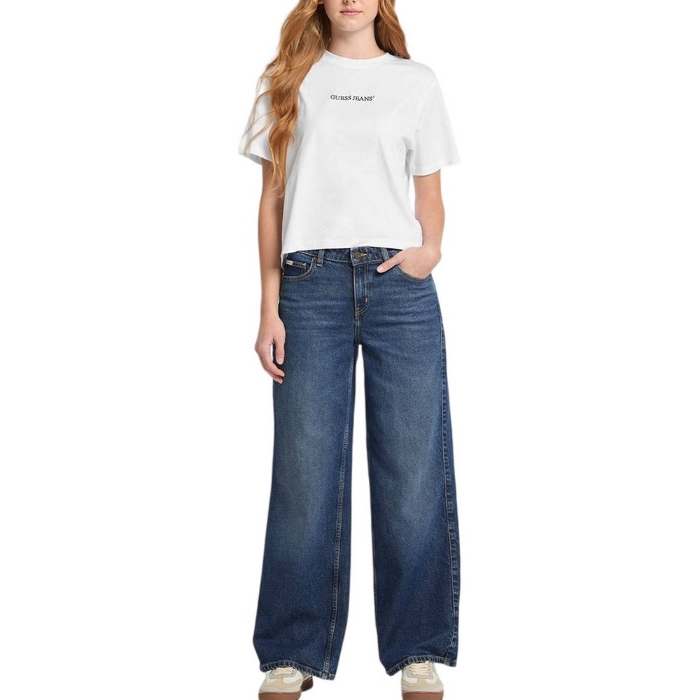 GUESS JEANS SS CN BOXY EMBRO LOGO TEE ΜΠΛΟΥΖΑ ΓΥΝΑΙΚΕΙΑ WHITE
