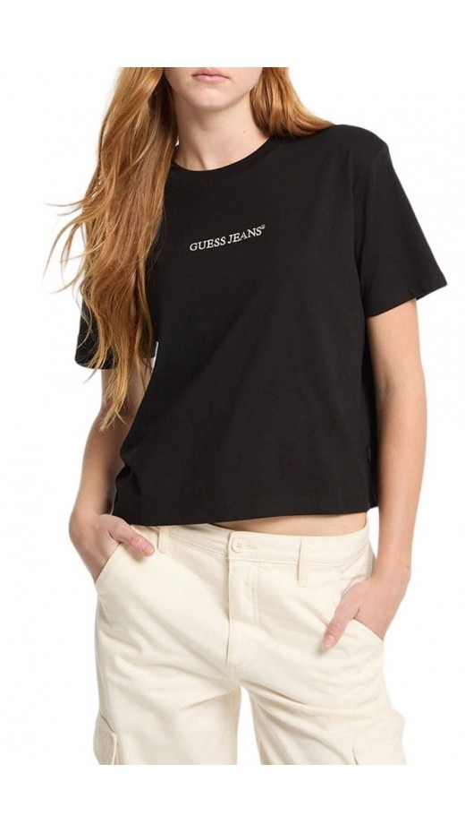 GUESS JEANS SS CN BOXY EMBRO LOGO TEE ΜΠΛΟΥΖΑ ΓΥΝΑΙΚΕΙΑ BLACK