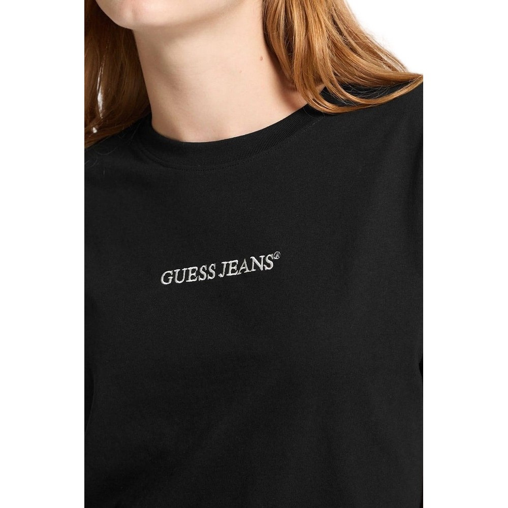 GUESS JEANS SS CN BOXY EMBRO LOGO TEE ΜΠΛΟΥΖΑ ΓΥΝΑΙΚΕΙΑ BLACK
