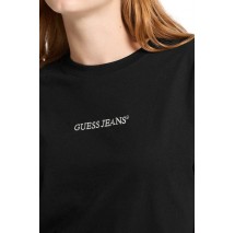 GUESS JEANS SS CN BOXY EMBRO LOGO TEE ΜΠΛΟΥΖΑ ΓΥΝΑΙΚΕΙΑ BLACK