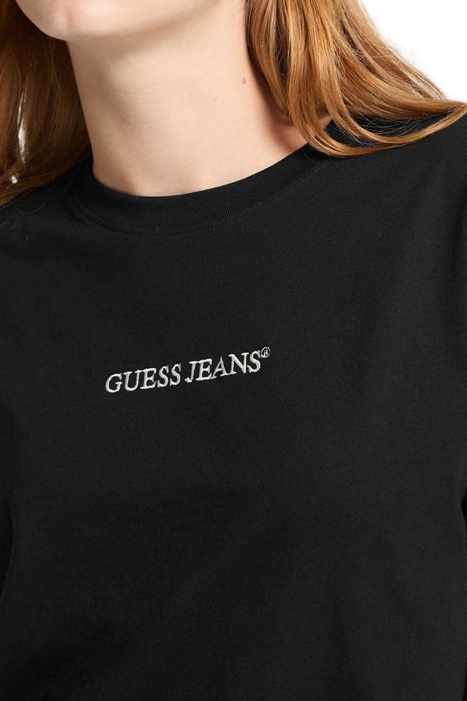 GUESS JEANS SS CN BOXY EMBRO LOGO TEE ΜΠΛΟΥΖΑ ΓΥΝΑΙΚΕΙΑ BLACK