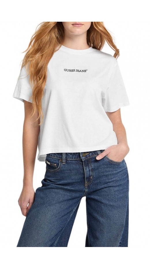 GUESS JEANS SS CN BOXY EMBRO LOGO TEE ΜΠΛΟΥΖΑ ΓΥΝΑΙΚΕΙΑ WHITE