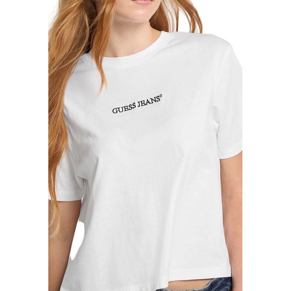 GUESS JEANS SS CN BOXY EMBRO LOGO TEE ΜΠΛΟΥΖΑ ΓΥΝΑΙΚΕΙΑ WHITE