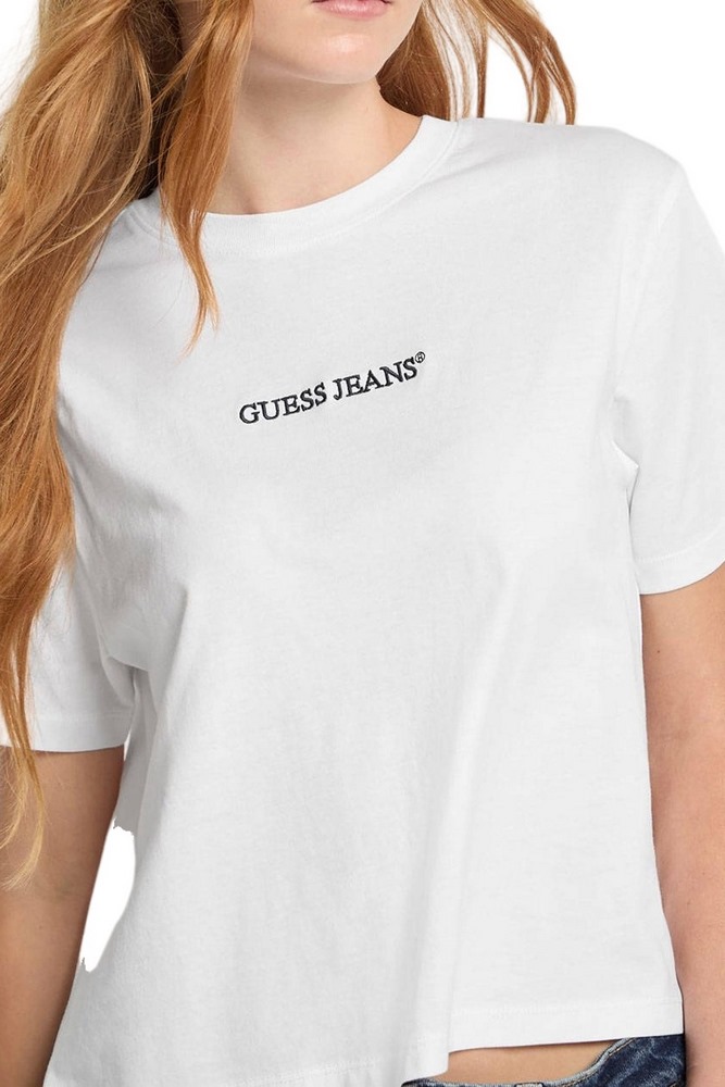 GUESS JEANS SS CN BOXY EMBRO LOGO TEE ΜΠΛΟΥΖΑ ΓΥΝΑΙΚΕΙΑ WHITE