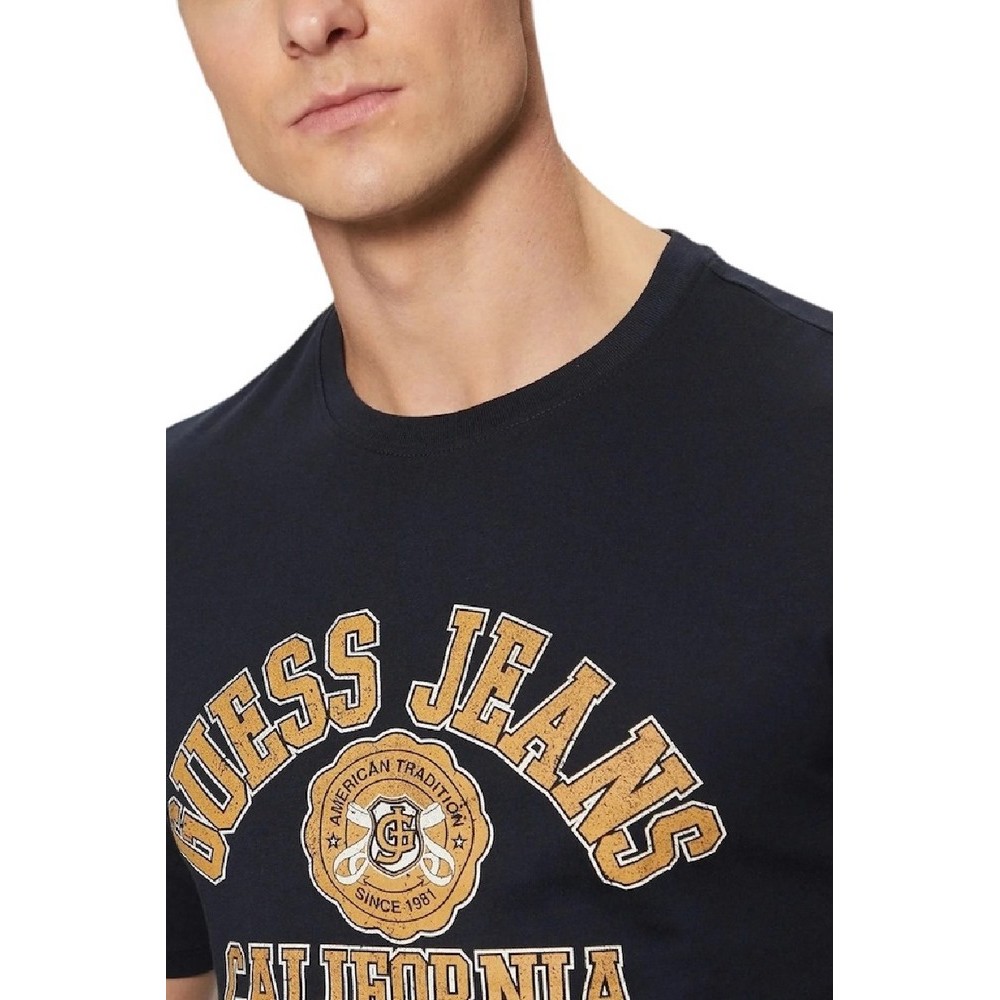 GUESS JEANS SS CN SLIM PRINTED TEE T-SHIRT ΜΠΛΟΥΖΑ ΑΝΔΡΙΚΗ DARK NAVY