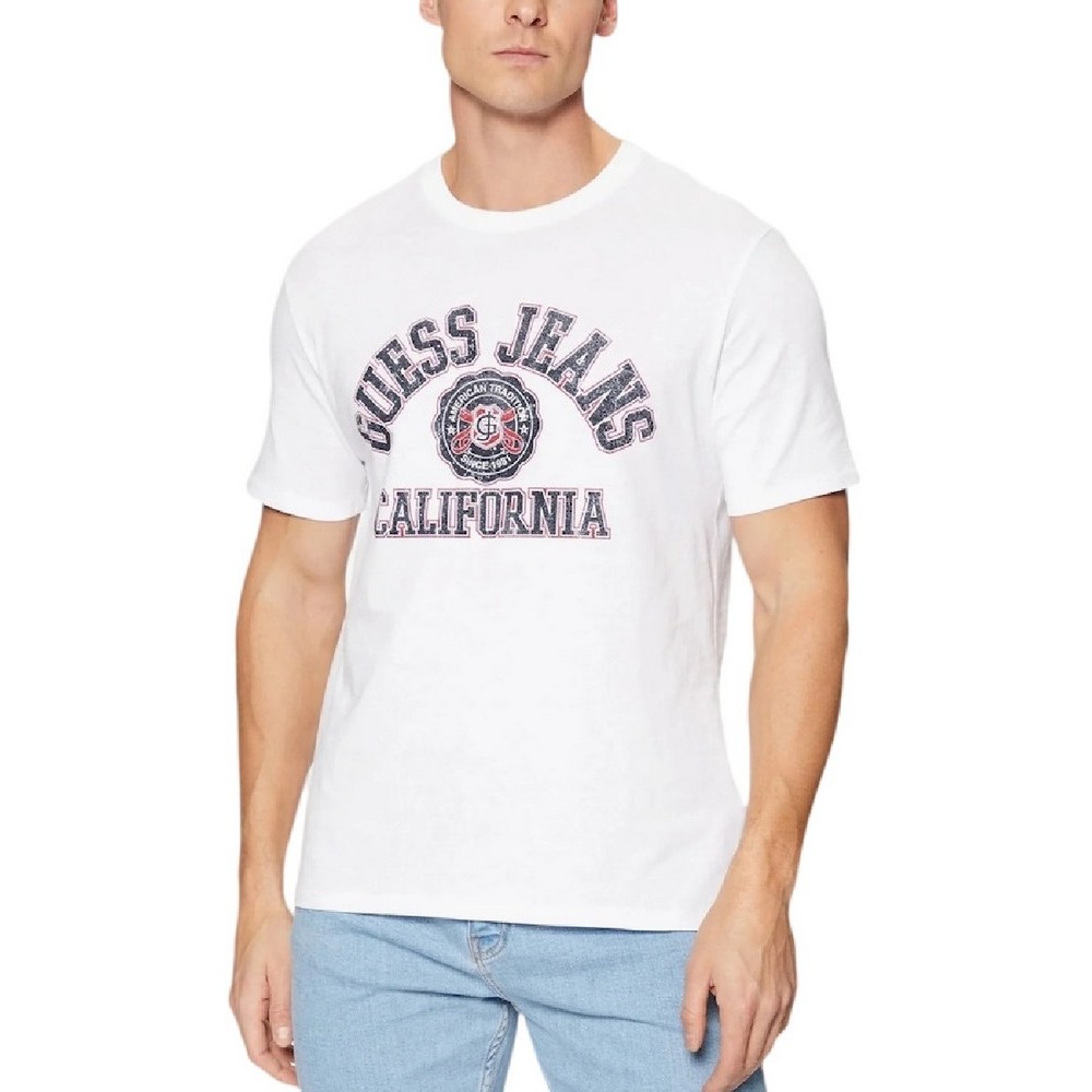 GUESS JEANS SS CN SLIM PRINTED TEE T-SHIRT ΜΠΛΟΥΖΑ ΑΝΔΡΙΚΗ WHITE