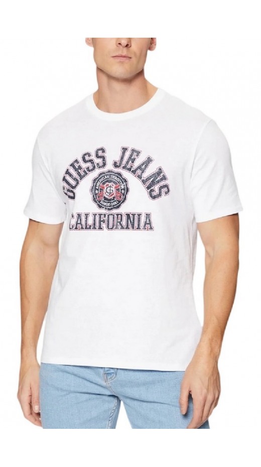 GUESS JEANS SS CN SLIM PRINTED TEE T-SHIRT ΜΠΛΟΥΖΑ ΑΝΔΡΙΚΗ WHITE