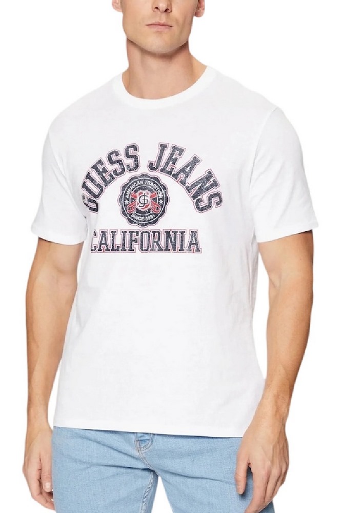 GUESS JEANS SS CN SLIM PRINTED TEE T-SHIRT ΜΠΛΟΥΖΑ ΑΝΔΡΙΚΗ WHITE