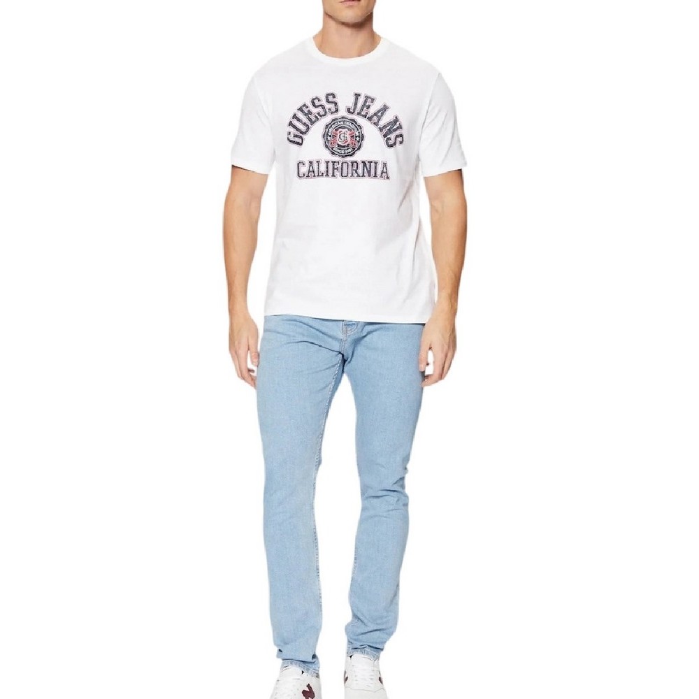 GUESS JEANS SS CN SLIM PRINTED TEE T-SHIRT ΜΠΛΟΥΖΑ ΑΝΔΡΙΚΗ WHITE