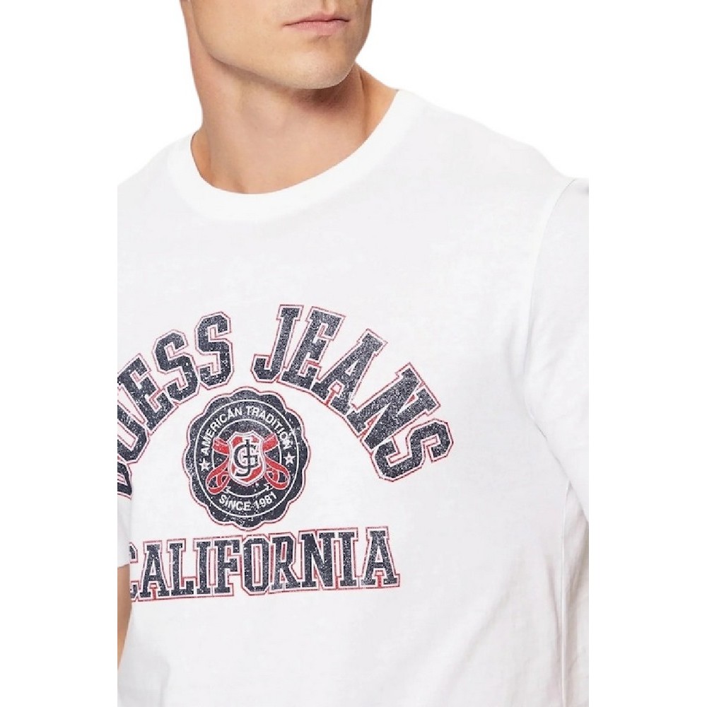 GUESS JEANS SS CN SLIM PRINTED TEE T-SHIRT ΜΠΛΟΥΖΑ ΑΝΔΡΙΚΗ WHITE