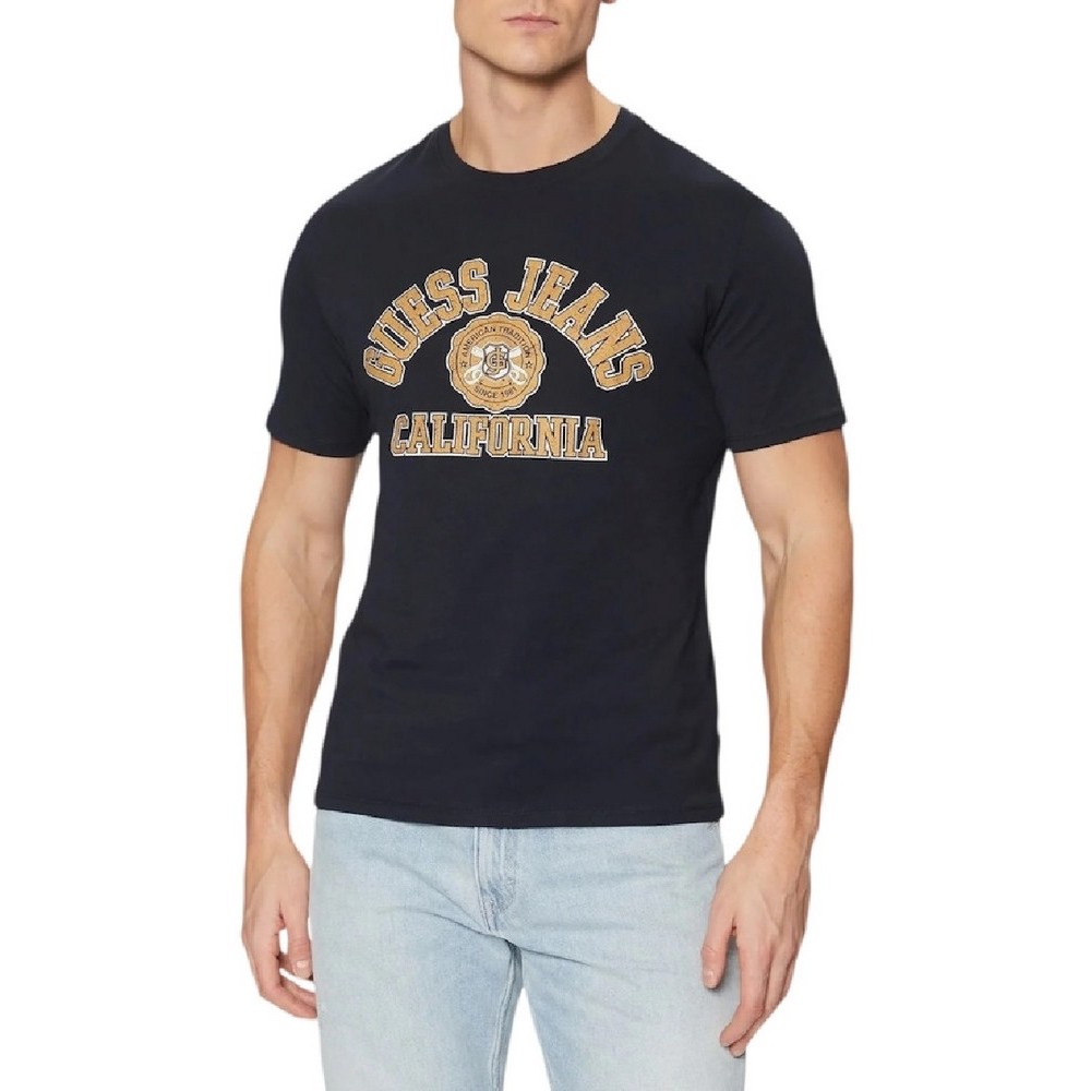 GUESS JEANS SS CN SLIM PRINTED TEE T-SHIRT ΜΠΛΟΥΖΑ ΑΝΔΡΙΚΗ DARK NAVY