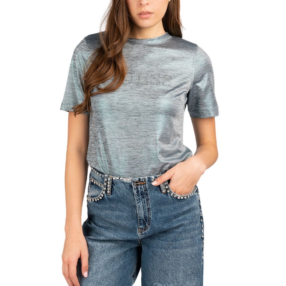 GUESS SPERANZA LOGO METALLIC TOP ΤΟΠ ΜΠΛΟΥΖΑ ΓΥΝΑΙΚΕΙΑ SILVER