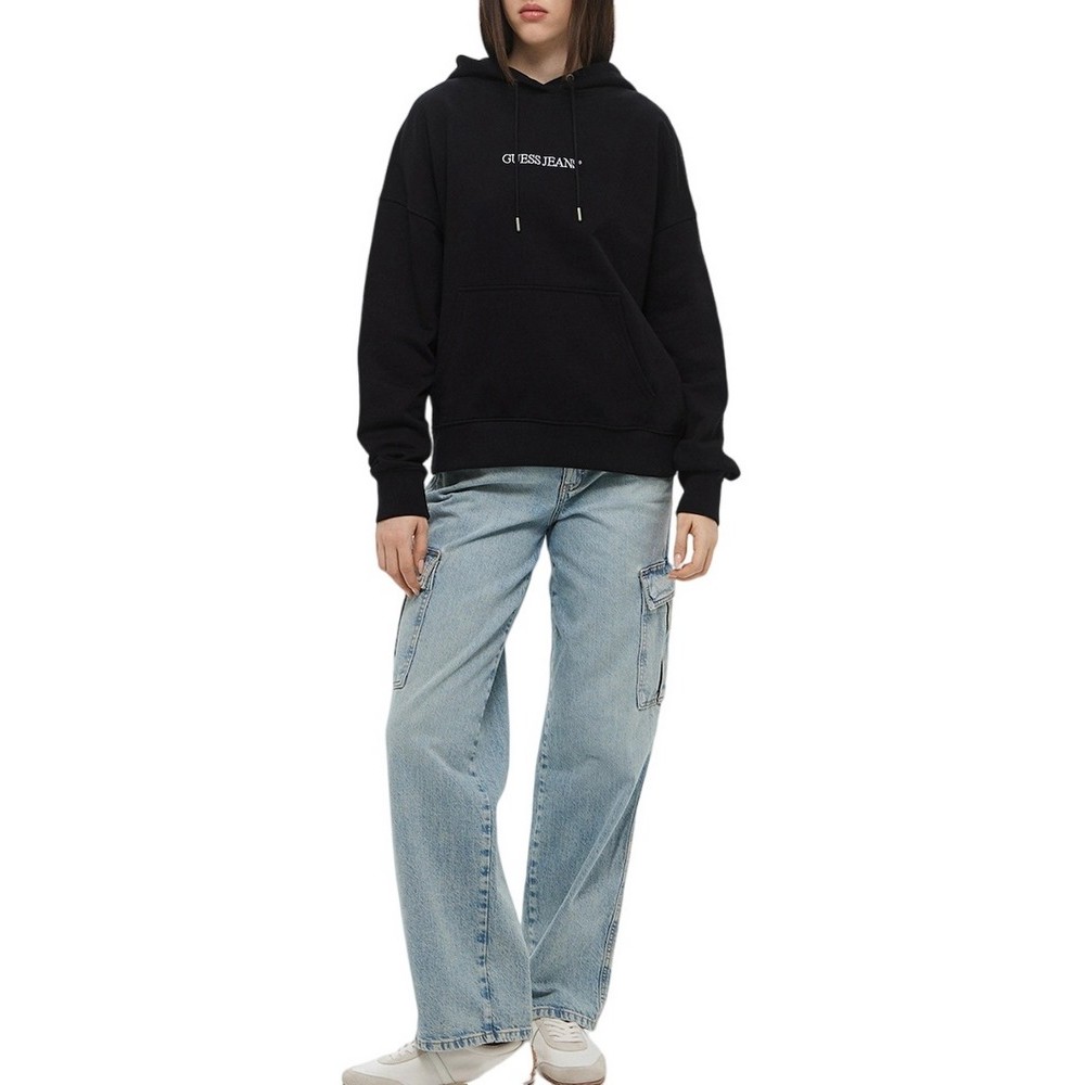 GUESS JEANS OVER HOOD EMBRO SWEATSHIRT ΦΟΥΤΕΡ ΓΥΝΑΙΚΕΙΟ BLACK