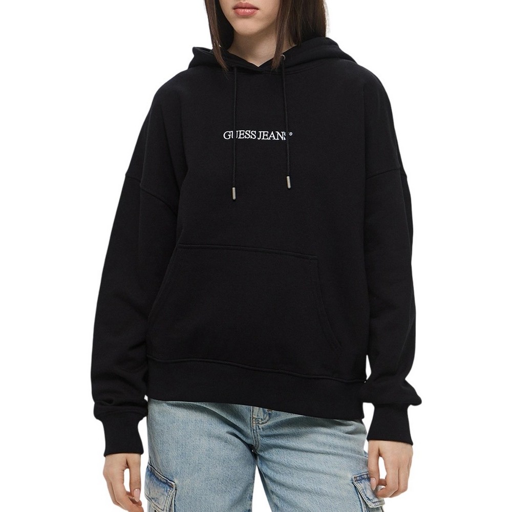 GUESS JEANS OVER HOOD EMBRO SWEATSHIRT ΦΟΥΤΕΡ ΓΥΝΑΙΚΕΙΟ BLACK