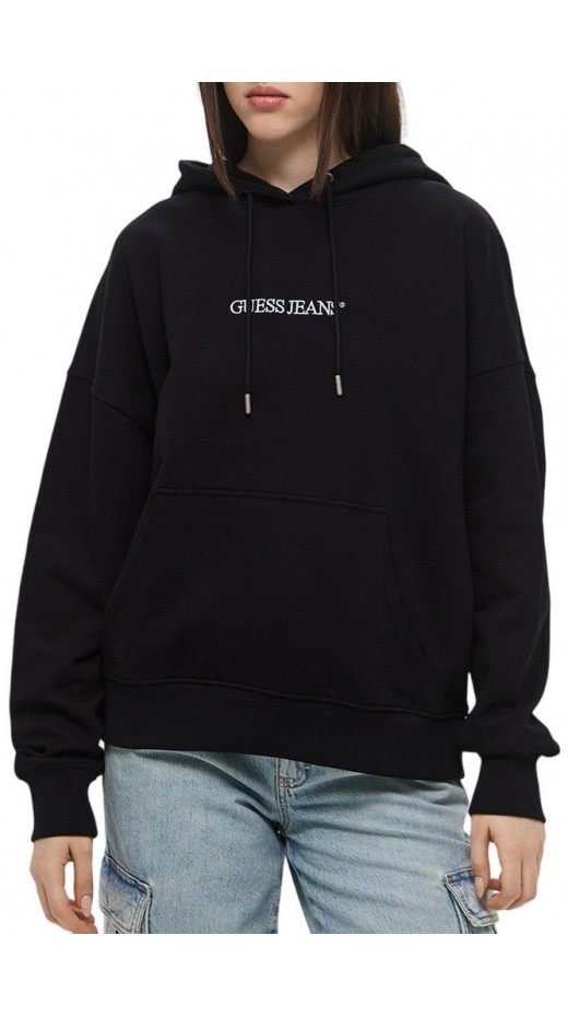 GUESS JEANS OVER HOOD EMBRO SWEATSHIRT ΦΟΥΤΕΡ ΓΥΝΑΙΚΕΙΟ BLACK