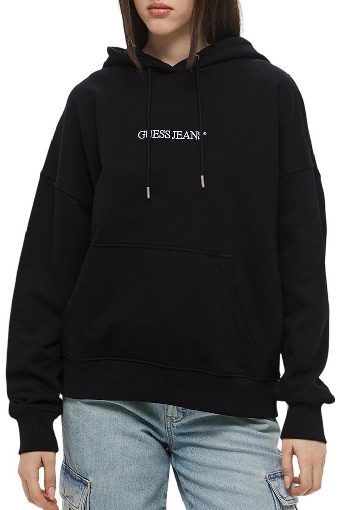 GUESS JEANS OVER HOOD EMBRO SWEATSHIRT ΦΟΥΤΕΡ ΓΥΝΑΙΚΕΙΟ BLACK