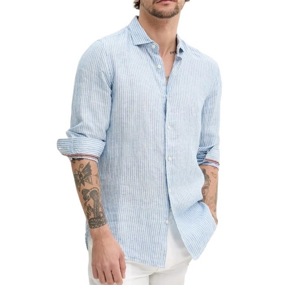 SUPERDRY D2 STUD VACATION LINEN SHIRT ΠΟΥΚΑΜΙΣΟ ΑΝΔΡΙΚΟ BLUE