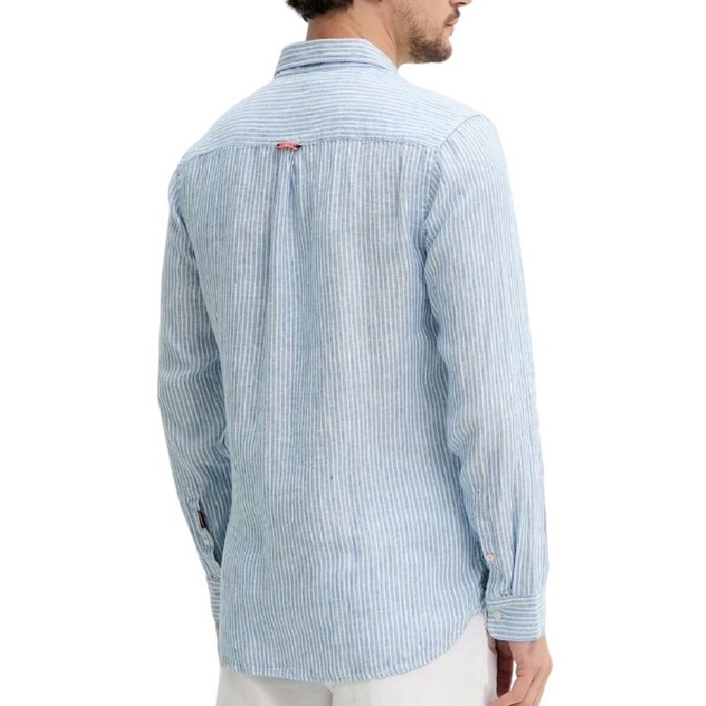 SUPERDRY D2 STUD VACATION LINEN SHIRT ΠΟΥΚΑΜΙΣΟ ΑΝΔΡΙΚΟ BLUE