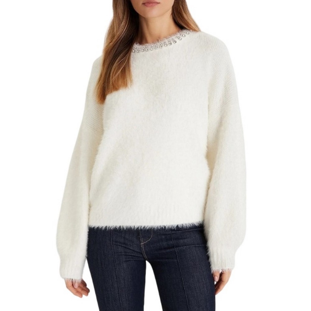 GUESS ARISA RHINESTONE SWTR ΜΠΛΟΥΖΑ ΠΛΕΚΤΗ ΓΥΝΑΙΚΕΙΑ OFF WHITE