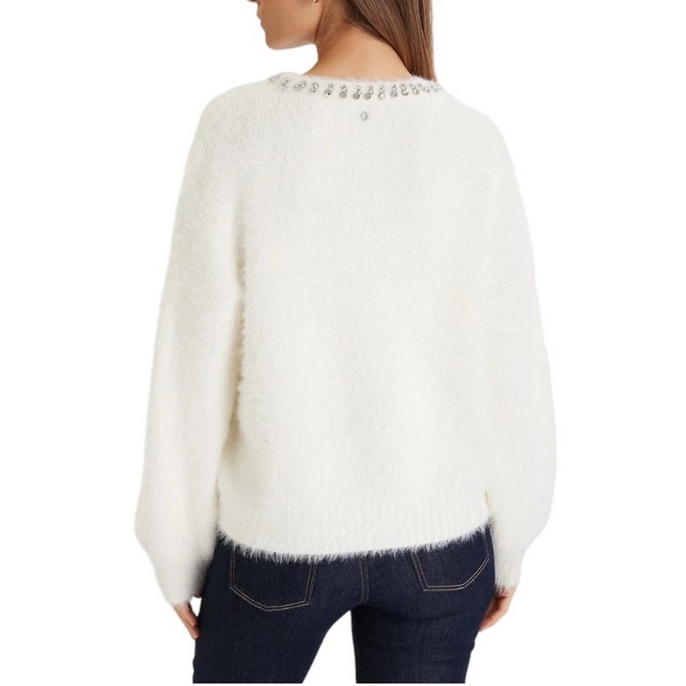 GUESS ARISA RHINESTONE SWTR ΜΠΛΟΥΖΑ ΠΛΕΚΤΗ ΓΥΝΑΙΚΕΙΑ OFF WHITE