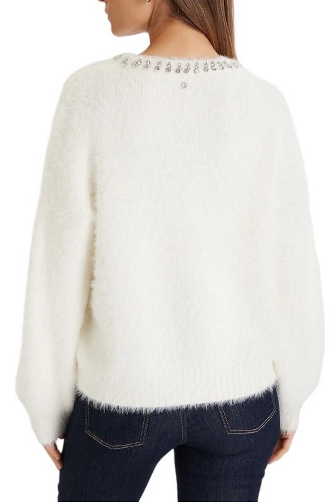 GUESS ARISA RHINESTONE SWTR ΜΠΛΟΥΖΑ ΠΛΕΚΤΗ ΓΥΝΑΙΚΕΙΑ OFF WHITE