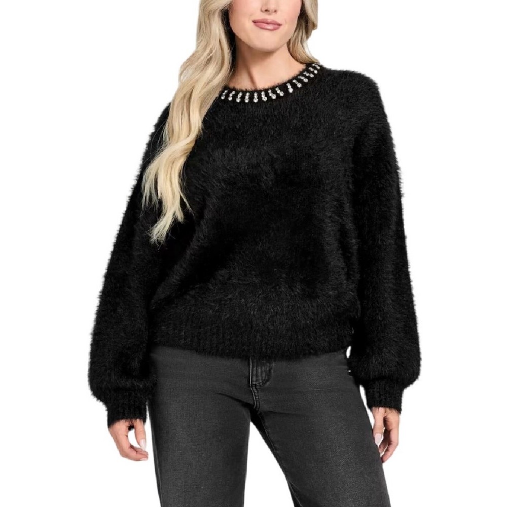 GUESS ARISA RHINESTONE SWTR ΜΠΛΟΥΖΑ ΠΛΕΚΤΗ ΓΥΝΑΙΚΕΙΑ BLACK