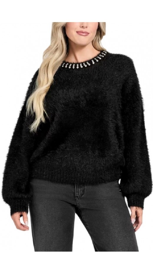 GUESS ARISA RHINESTONE SWTR ΜΠΛΟΥΖΑ ΠΛΕΚΤΗ ΓΥΝΑΙΚΕΙΑ BLACK