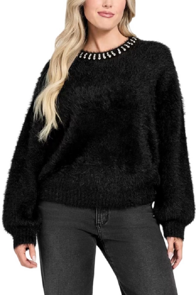 GUESS ARISA RHINESTONE SWTR ΜΠΛΟΥΖΑ ΠΛΕΚΤΗ ΓΥΝΑΙΚΕΙΑ BLACK