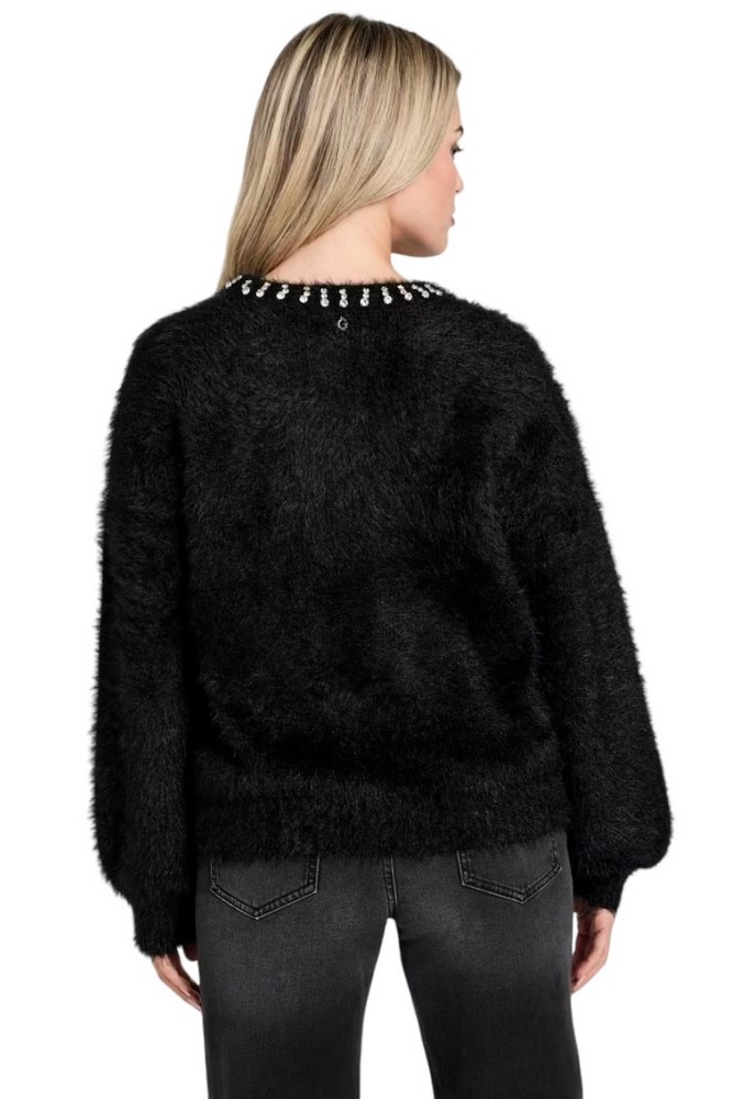 GUESS ARISA RHINESTONE SWTR ΜΠΛΟΥΖΑ ΠΛΕΚΤΗ ΓΥΝΑΙΚΕΙΑ BLACK