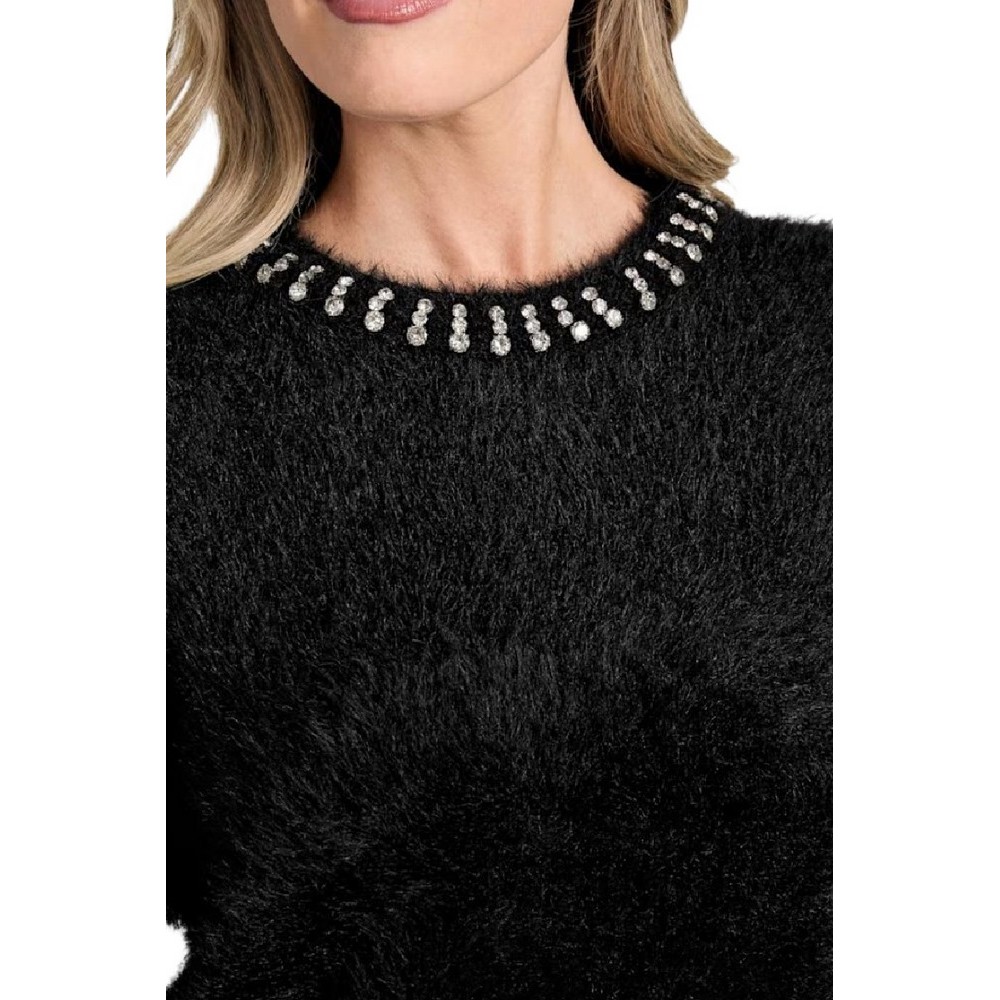 GUESS ARISA RHINESTONE SWTR ΜΠΛΟΥΖΑ ΠΛΕΚΤΗ ΓΥΝΑΙΚΕΙΑ BLACK