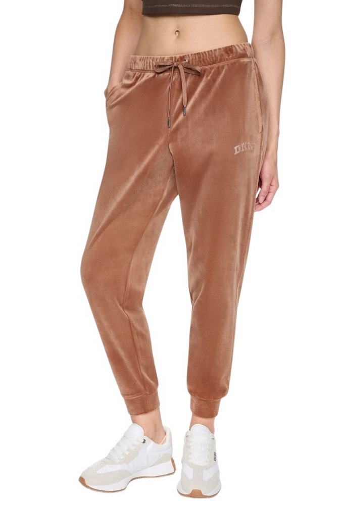 DKNY VARSITY VELOUR RHINESTONE LOGO MID RISE JOGGER ΠΑΝΤΕΛΟΝΙ ΦΟΡΜΑ ΓΥΝΑΙΚΕΙΟ CARAMEL