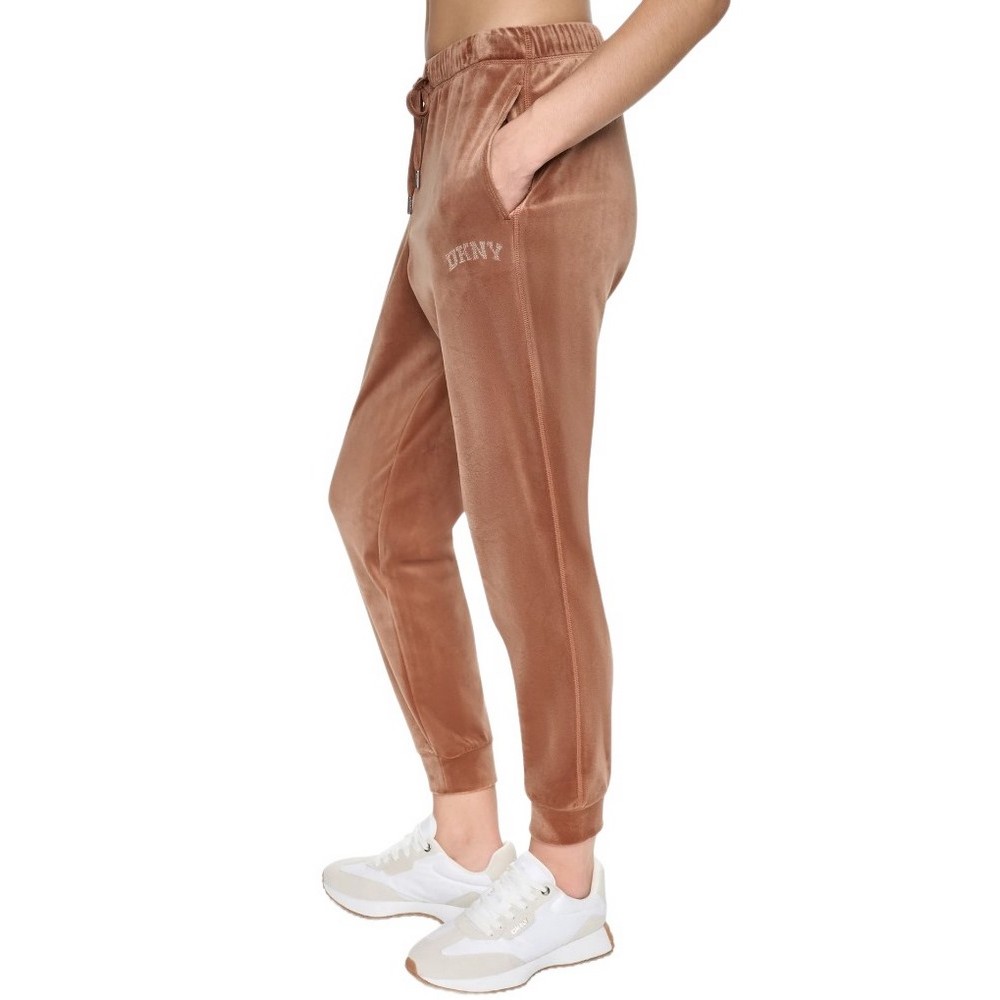 DKNY VARSITY VELOUR RHINESTONE LOGO MID RISE JOGGER ΠΑΝΤΕΛΟΝΙ ΦΟΡΜΑ ΓΥΝΑΙΚΕΙΟ CARAMEL