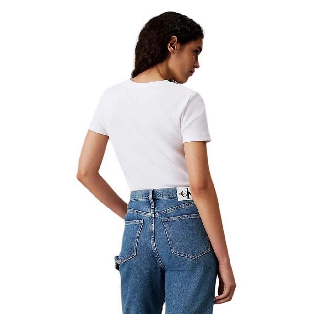 CALVIN KLEIN JEANS WOVEN LABEL RIB BABY T-SHIRT ΜΠΛΟΥΖΑ ΓΥΝΑΙΚΕΙΑ BRIGHT WHITE