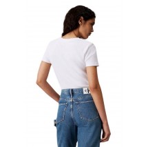 CALVIN KLEIN JEANS WOVEN LABEL RIB BABY T-SHIRT ΜΠΛΟΥΖΑ ΓΥΝΑΙΚΕΙΑ BRIGHT WHITE