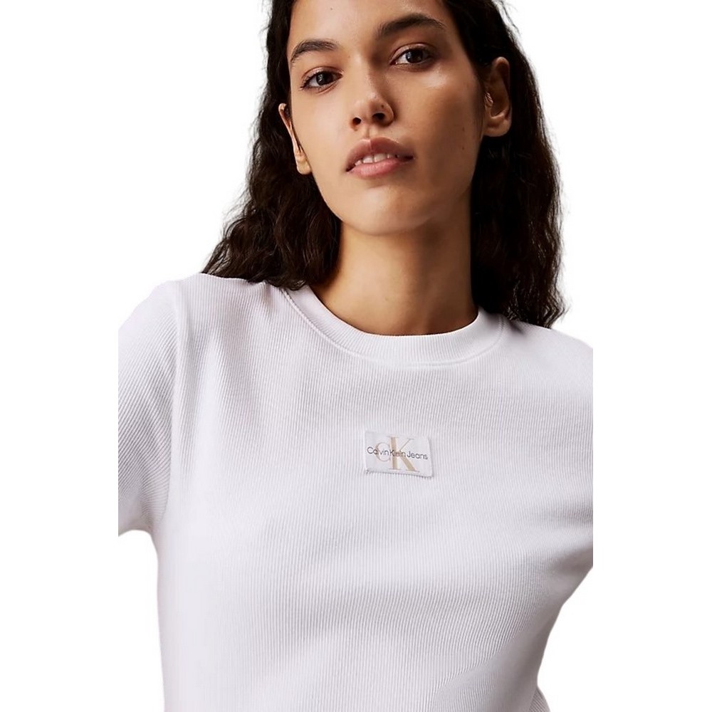 CALVIN KLEIN JEANS WOVEN LABEL RIB BABY T-SHIRT ΜΠΛΟΥΖΑ ΓΥΝΑΙΚΕΙΑ BRIGHT WHITE