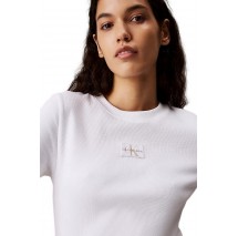 CALVIN KLEIN JEANS WOVEN LABEL RIB BABY T-SHIRT ΜΠΛΟΥΖΑ ΓΥΝΑΙΚΕΙΑ BRIGHT WHITE