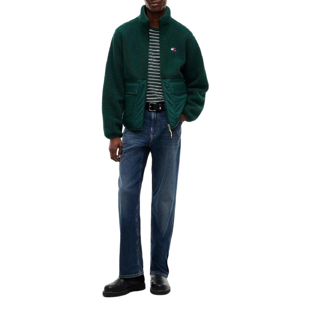 TOMMY JEANS ESSENTIAL MIX TEDDY JACKET ΜΠΟΥΦΑΝ ΑΝΔΡΙΚΟ DARK GREEN