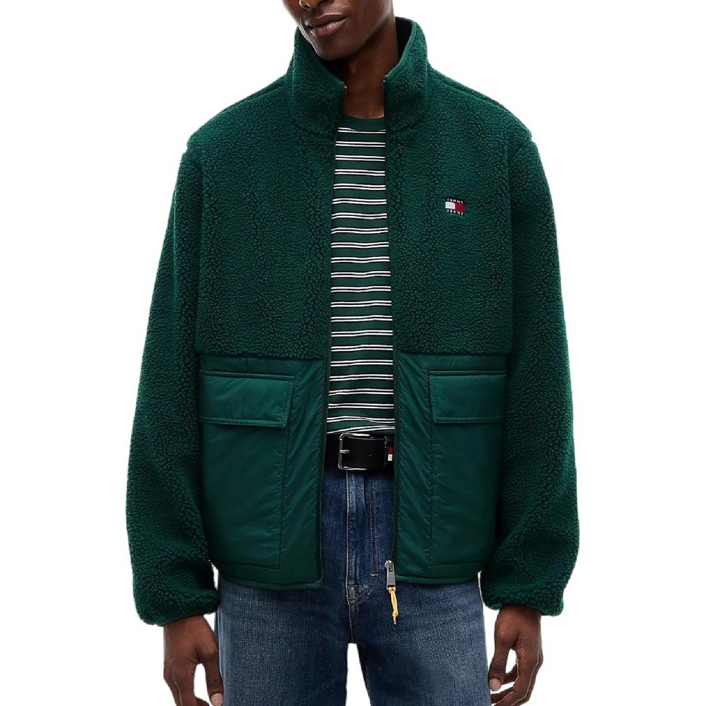 TOMMY JEANS ESSENTIAL MIX TEDDY JACKET ΜΠΟΥΦΑΝ ΑΝΔΡΙΚΟ DARK GREEN