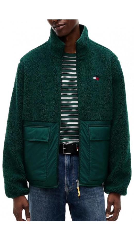 TOMMY JEANS ESSENTIAL MIX TEDDY JACKET ΜΠΟΥΦΑΝ ΑΝΔΡΙΚΟ DARK GREEN