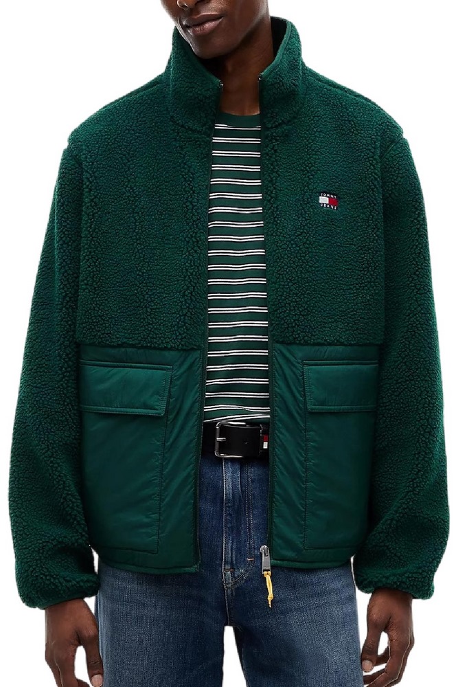 TOMMY JEANS ESSENTIAL MIX TEDDY JACKET ΜΠΟΥΦΑΝ ΑΝΔΡΙΚΟ DARK GREEN