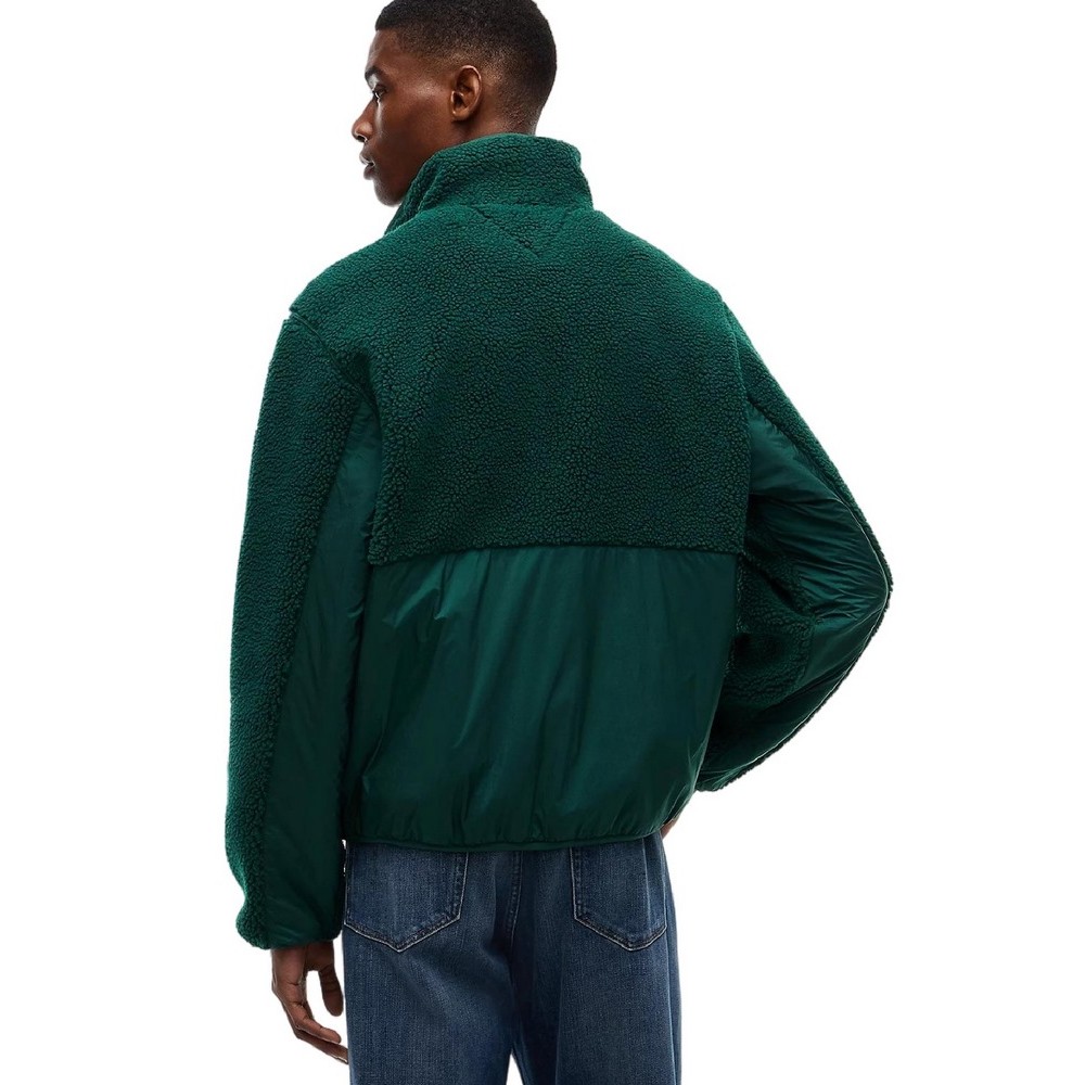 TOMMY JEANS ESSENTIAL MIX TEDDY JACKET ΜΠΟΥΦΑΝ ΑΝΔΡΙΚΟ DARK GREEN
