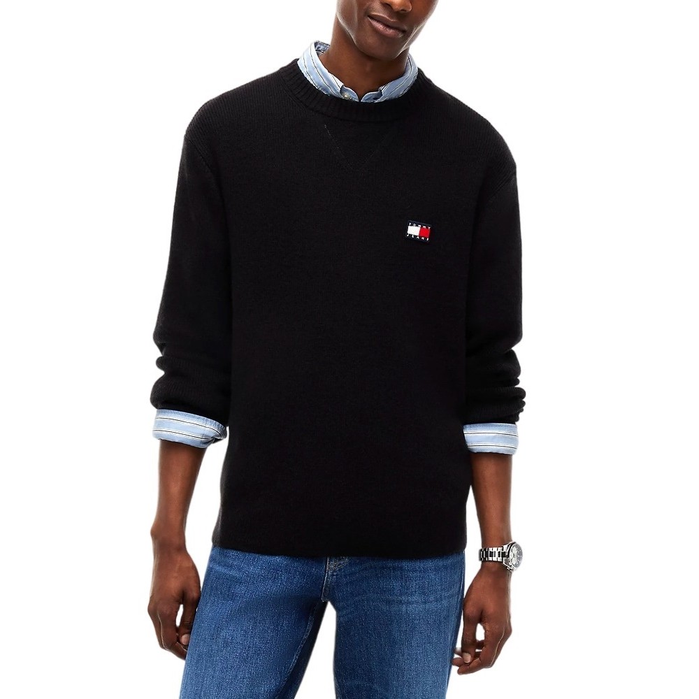 TOMMY JEANS REG WOOL MIX SWEATER ΜΠΛΟΥΖΑ ΠΛΕΚΤΗ ΑΝΔΡΙΚΗ BLACK